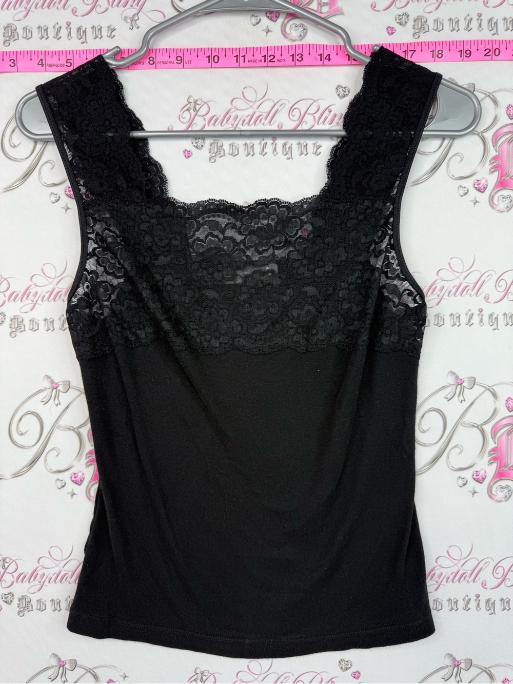 Papillon Blanc tank top lace Lacie floral Black Top y2k shirt